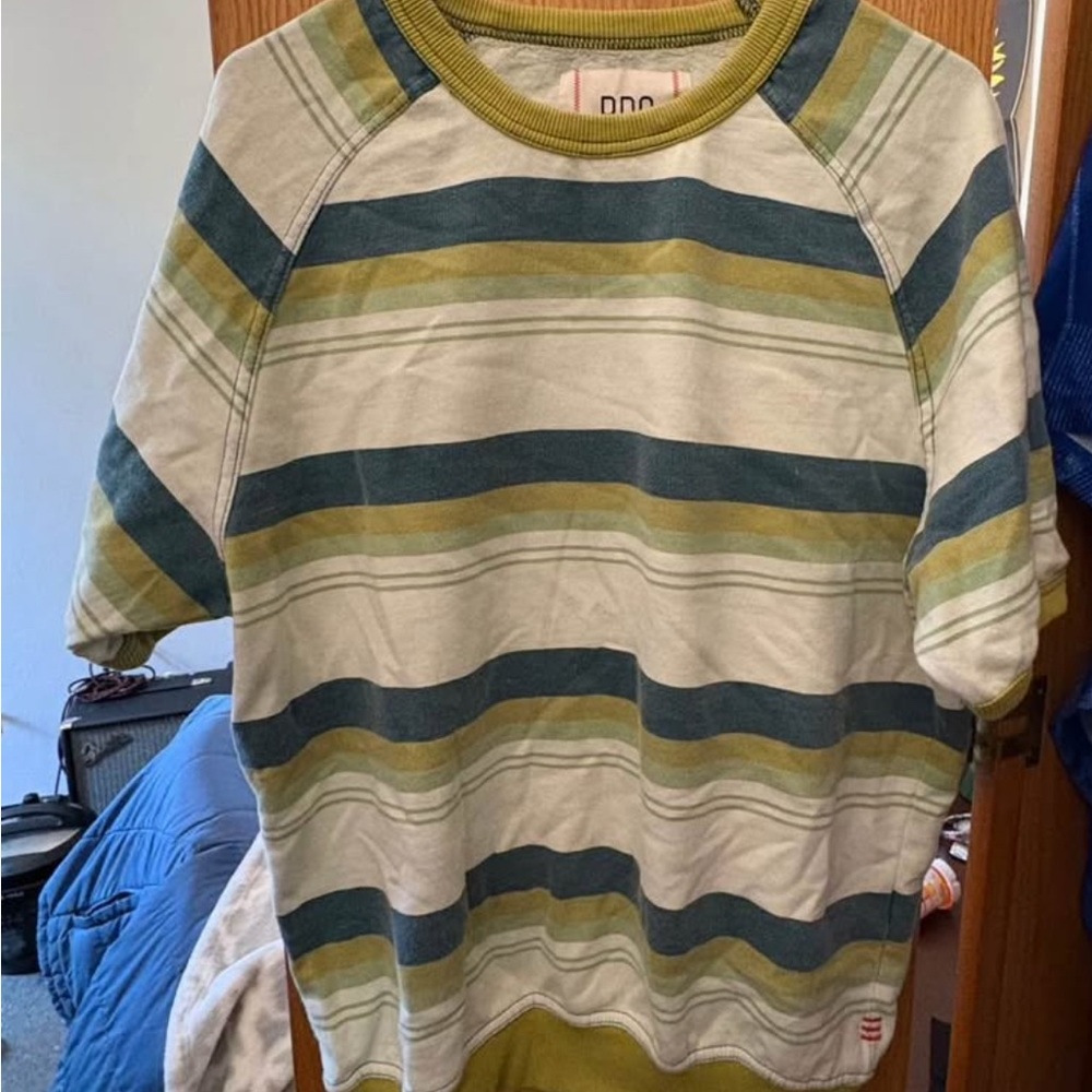 BDG Men's Crewneck Sweater - Green and Blue Stripes